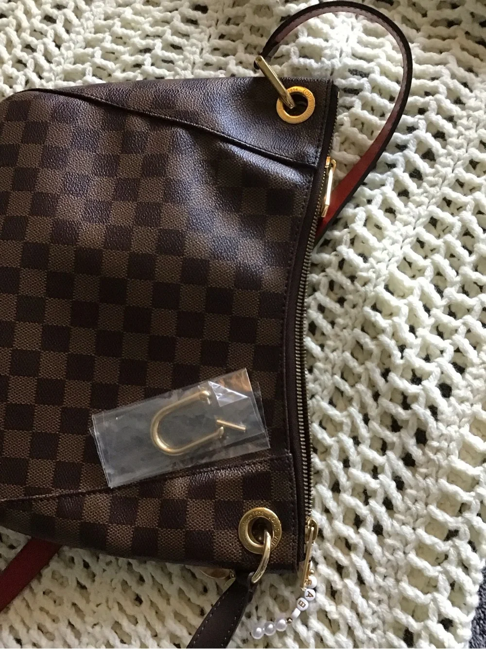 Louis Vuitton Brown Damier Crossbody Shoulder Bag with Red Strap Accents - Picture 6 of 16